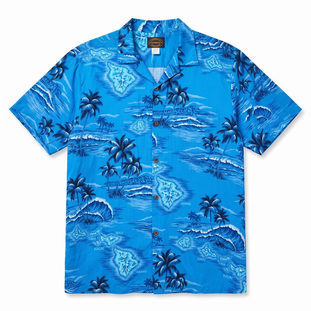 Hawaiian Reserve Collection Shirt Mens 3XL Blue Excellent Rayon Island Map Print